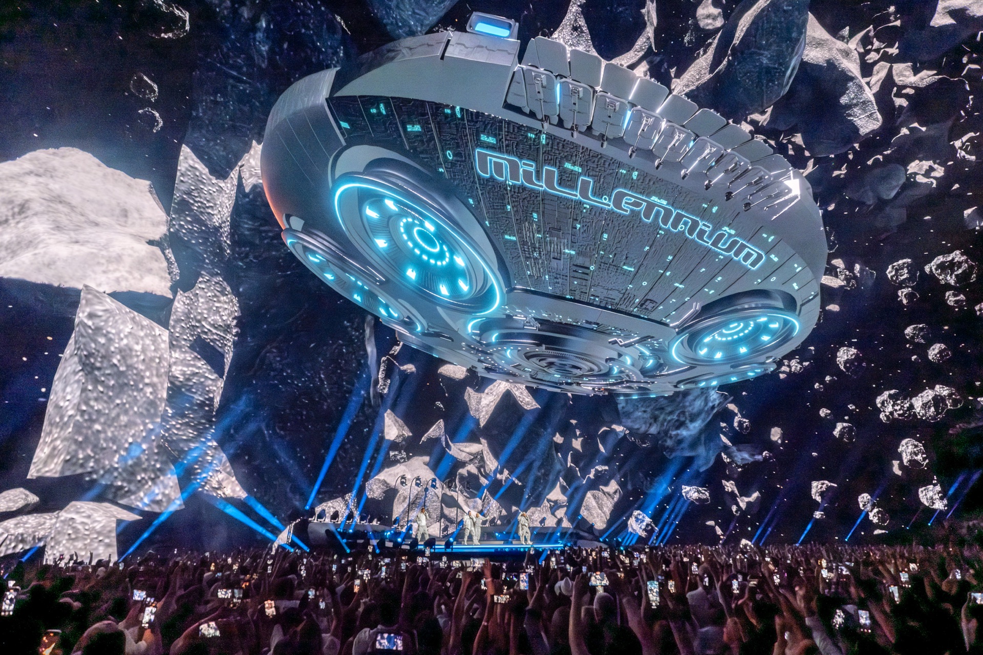 Backstreet Boys performing beneath the immersive visuals at Sphere in Las Vegas